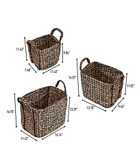Clara Farmhouse Classic Hand-Woven Hyacinth Rectangle Storage Floor Baskets with Handles (Set of 3)