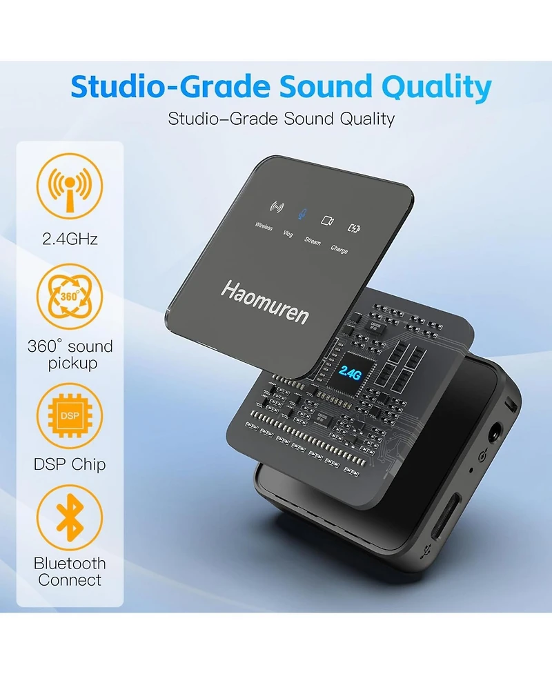 Zealsound Wireless Lavalier Mic 2-Pack, Bluetooth Lapel Mic for iPhone, Android, Camera, iPad, Tablet, Pc, Noise Cancel, Echo, for Video Recording