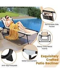 Gymax Oversize Folding Chaise Lounge w/ Adjustable Backrest Detachable Pillow Pocket