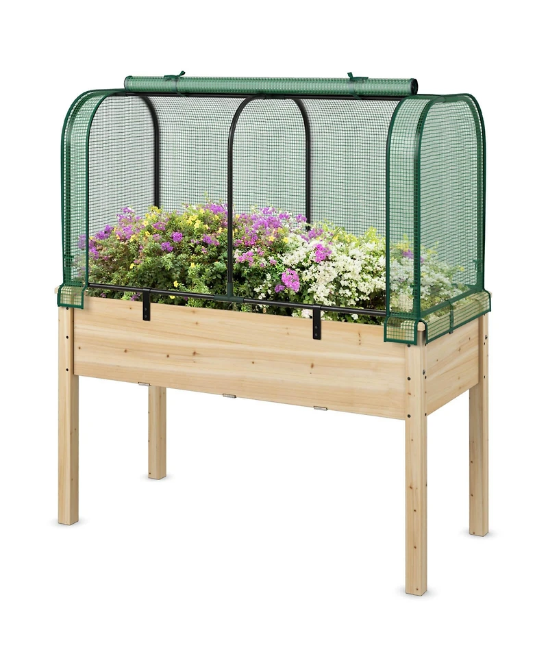 Costway Wood Raised Garden Bed with Greenhouse Cover Mini Portable Greenhouse Kit