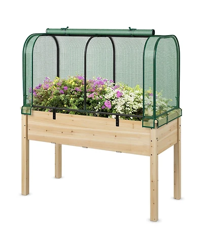 Costway Wood Raised Garden Bed with Greenhouse Cover Mini Portable Greenhouse Kit