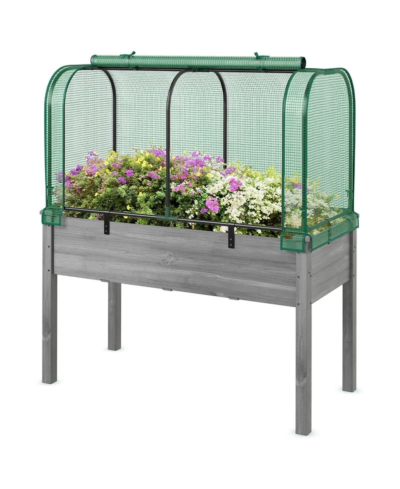 Costway Wood Raised Garden Bed with Greenhouse Cover Mini Portable Kit