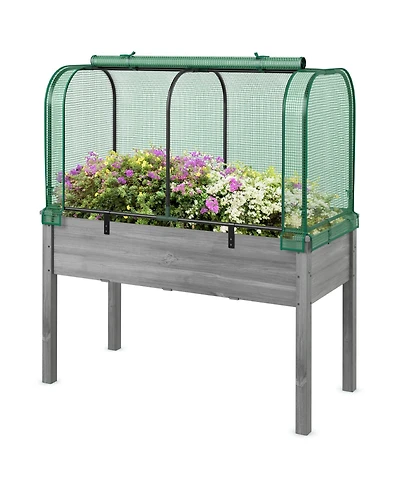 Costway Wood Raised Garden Bed with Greenhouse Cover Mini Portable Kit