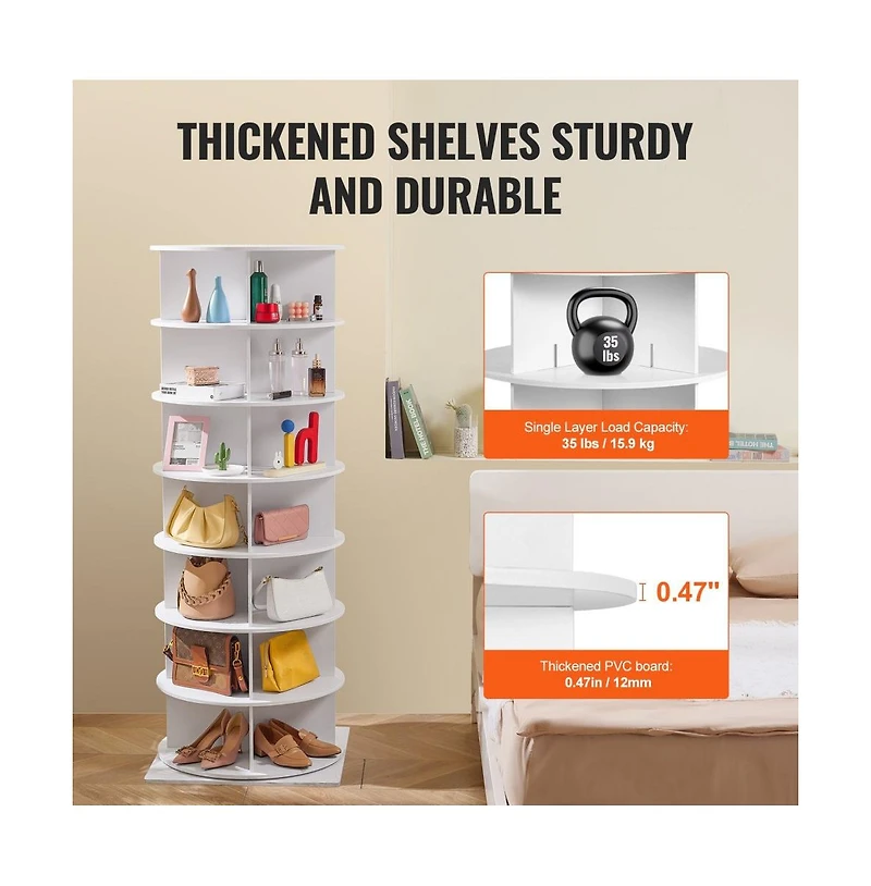 Slickblue 7-Tier Rotating Shoe Rack Tower with Base, 360° Spinning Round Shoe Organizer