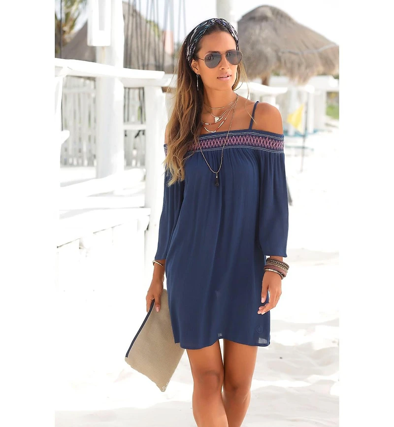 Lascana Women's Embroidered Cold Shoulder Dress