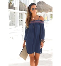Lascana Women's Embroidered Cold Shoulder Dress