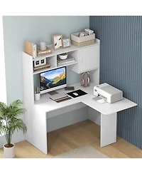 L-Shaped Desk Corner Computer Desk with Open Storage Hutch and Cabinet