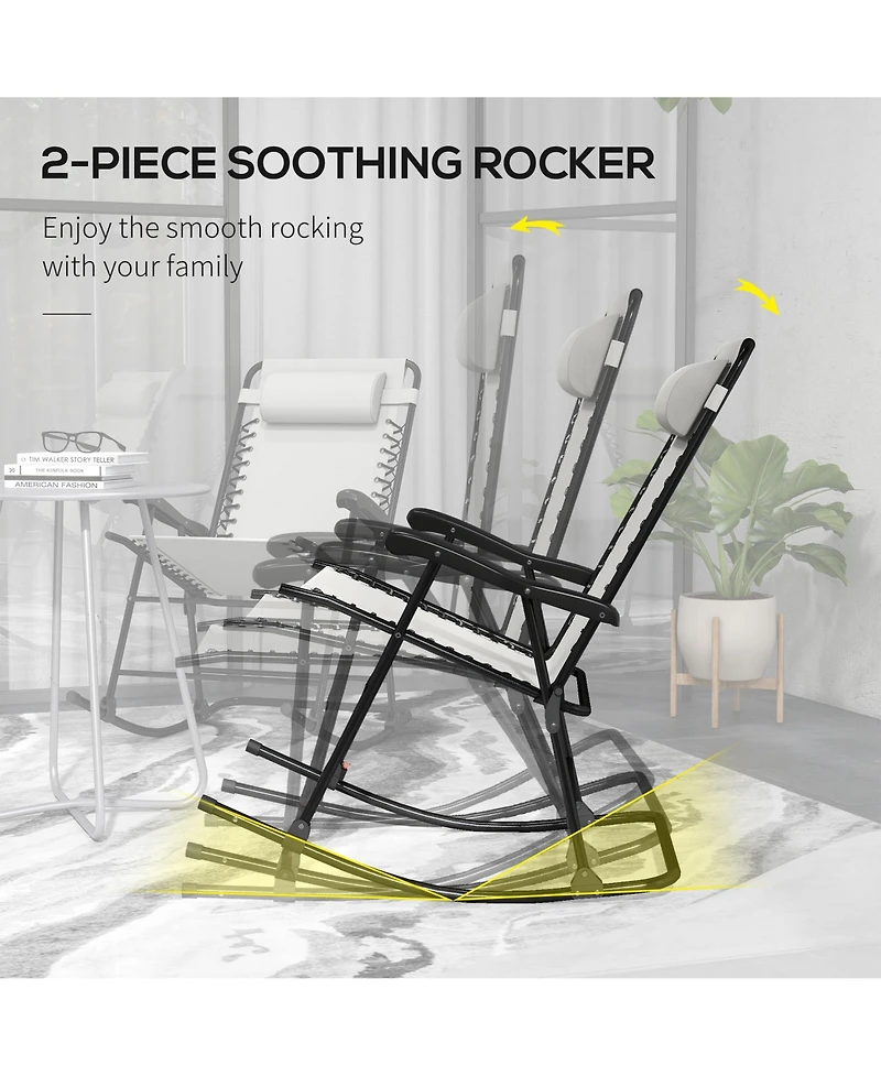 Outsunny Folding Outdoor Rocking Chair Set of 2 w/ Headrests,
