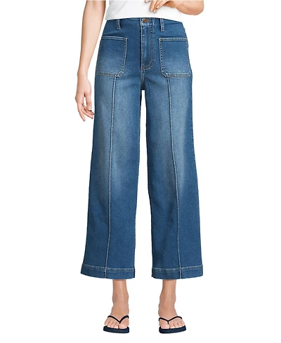 Lands' End Women's Recover Denim High Rise Patch Pocket Extra Wide Leg Crop Jeans