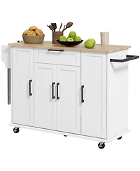 Halifax North America White Kitchen Island with Wood Top and Storage Cabinet