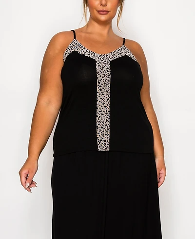 Coin 1804 Plus Pebble Mesh Mix Panel Camisole Tank Top