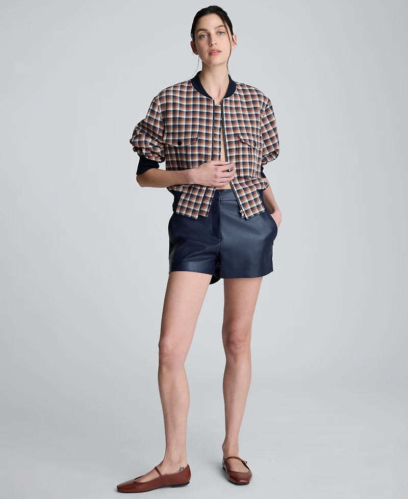 Kenneth Cole Women's Chequered Cropped Bomber Jacket