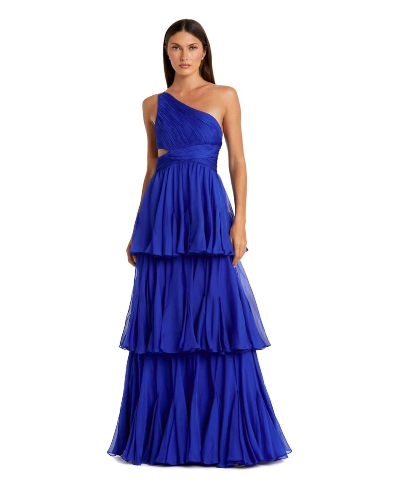 Mac Duggal Women's One Shoulder Tiered Chiffon Gown