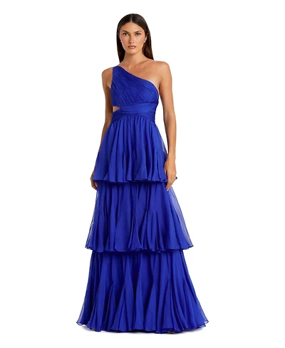 Mac Duggal Women's One Shoulder Tiered Chiffon Gown