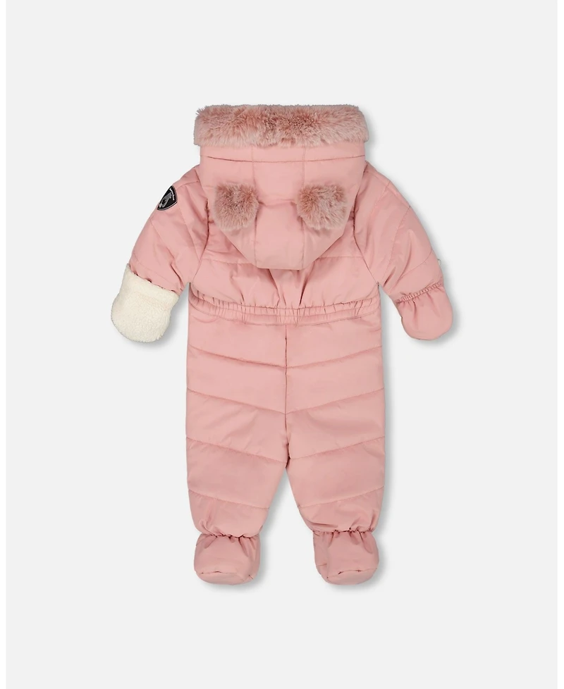 Deux par Baby Girl One-Piece Layette Snowsuit Designed for Car Seat Dusty Pink