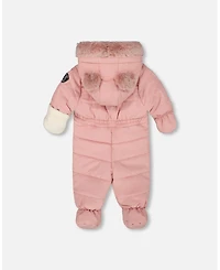 Deux par Baby Girl One-Piece Layette Snowsuit Designed for Car Seat Dusty Pink