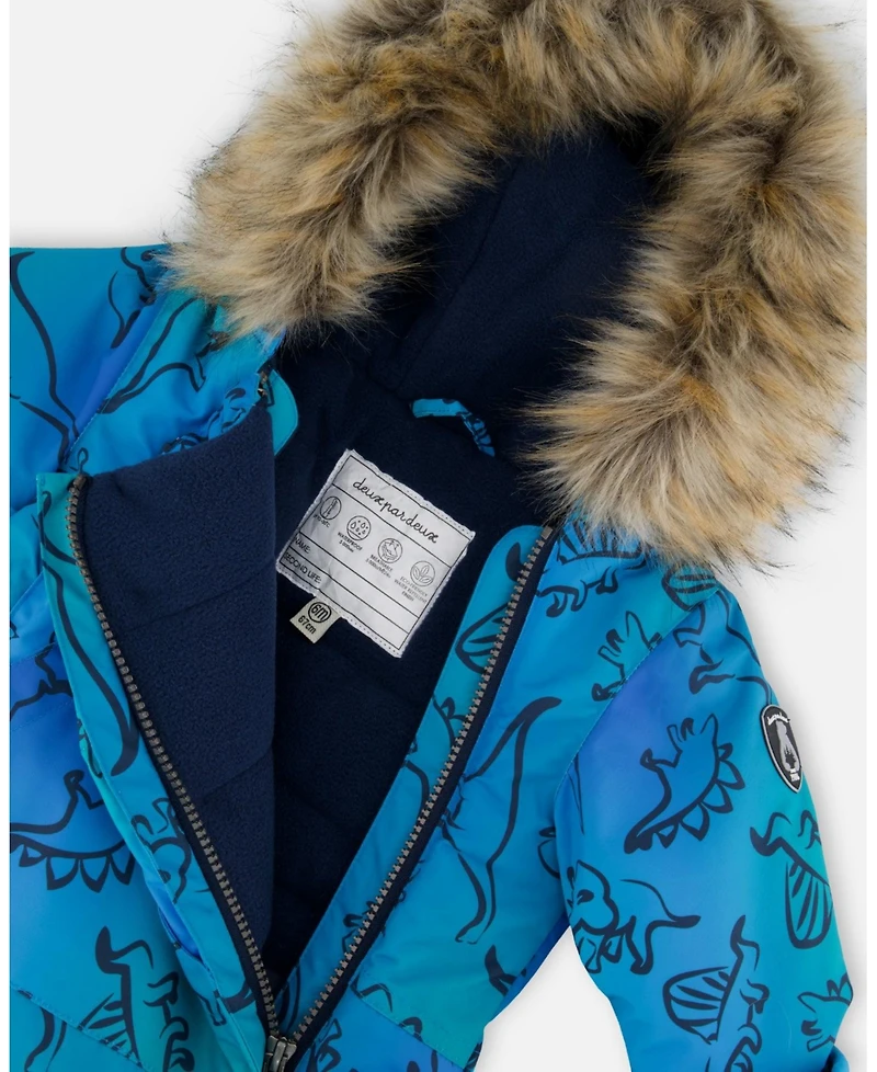 Deux par Baby Boy One-Piece Play Snowsuit Designed for Car Seat Blue Gradient Dinosaur Print - Baby|Toddler