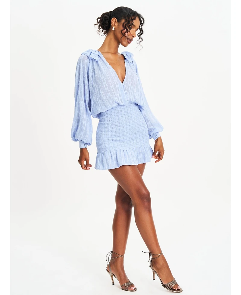 Miss Circle Women Zahari Blue Smock Bottom Balloon Sleeve Mini Dress