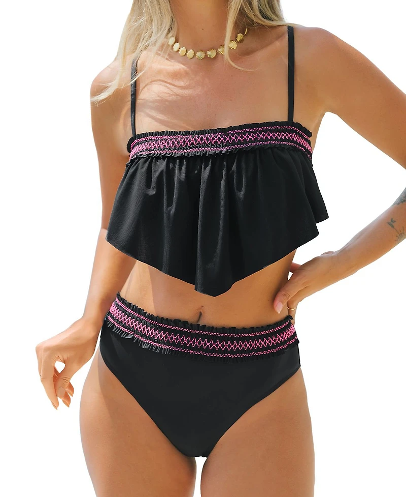 Cupshe Women's Ruffled Back Hook Stitching Bikini Sets