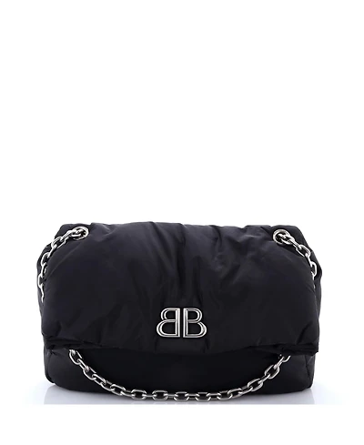 Pre-Owned Balenciaga Medium Monaco Chain Flap Shoulder Bag Nylon