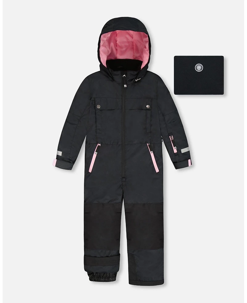 Deux par Toddler Girls One-Piece Teknik Snowsuit Black with Pink - Toddler|Child