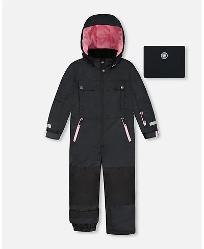 Deux par Toddler Girls One-Piece Teknik Snowsuit Black with Pink - Toddler|Child