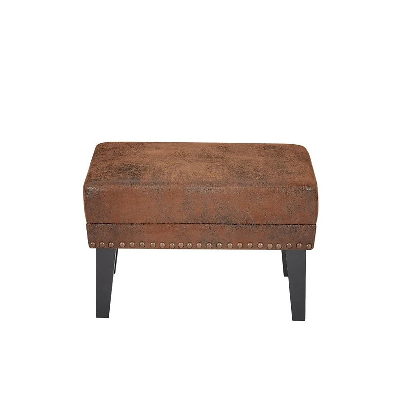 The Pop Home Vintage Upholstered Ottoman with Nailhead Trim, Distressed Brown Footstool with Solid Wood Legs-The Pop Home