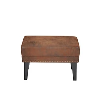 The Pop Home Vintage Upholstered Ottoman with Nailhead Trim, Distressed Brown Footstool with Solid Wood Legs-The Pop Home