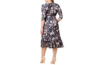 Kiyonna Plus Flirty Flounce Midi Wrap Dress with 3/4 Sleeves