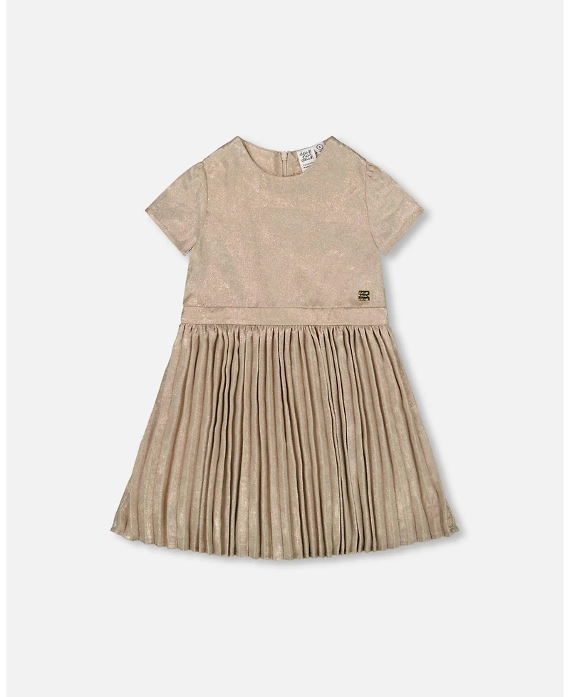 Deux par Girl Short Sleeve Dress with Pleated Skirt Light Caramel - Toddler|Child