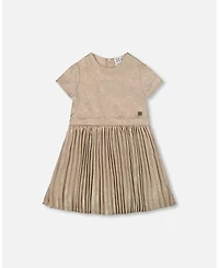 Deux par Girl Short Sleeve Dress with Pleated Skirt Light Caramel - Toddler|Child