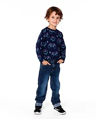 Deux par Boy Long Sleeve Cotton Allover Print Tee Navy Blue - Child