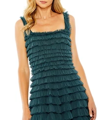 Mac Duggal Women's Textured Mesh Gown with Allover Ruffles and Square Neckline