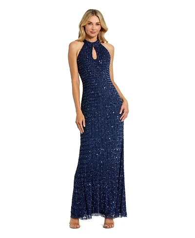 Mac Duggal Women's Embellished Halter Neck Keyhole Gown