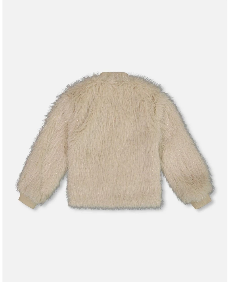 Deux par Girl Short Faux Fur Coat Beige