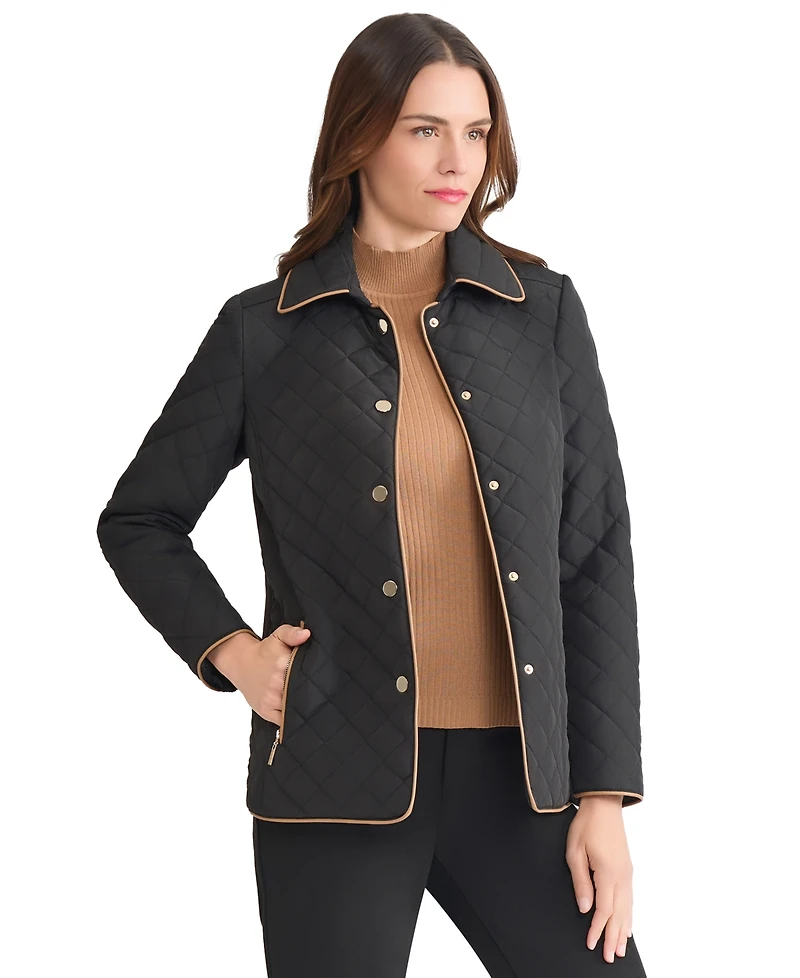 Jones New York Women's Quilted Snap Front Long Sleeve Jacket