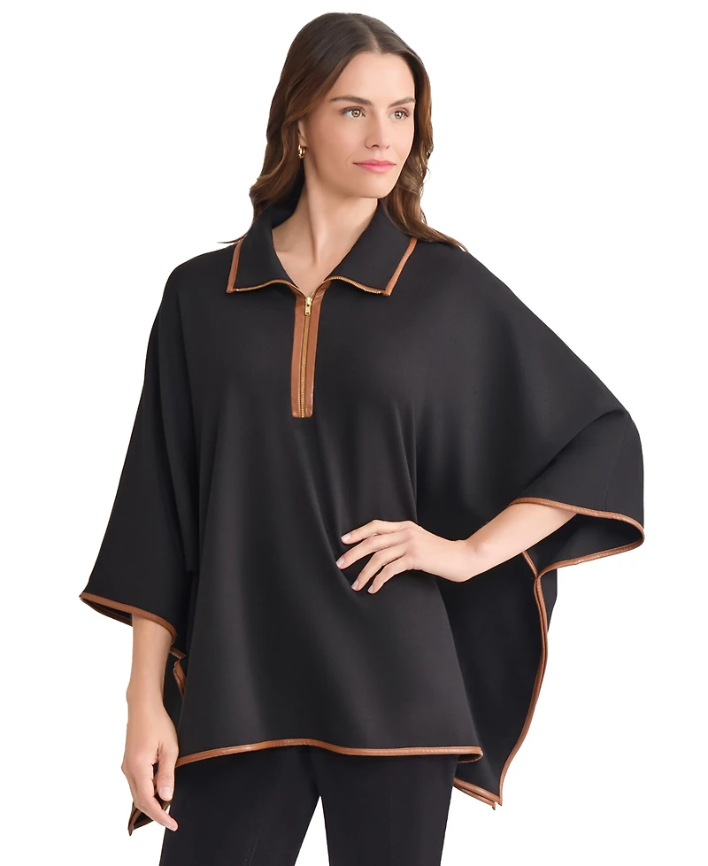 Jones New York Women's Quarter Zipper Dakota V-Neck Poncho Jacket