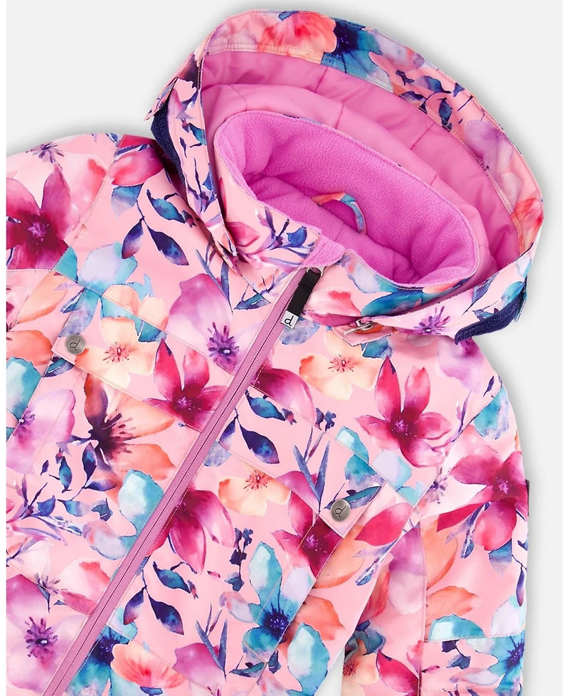 Deux par Big Girls One-Piece Teknik Snowsuit Pink Watercolor Flower Print