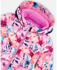 Deux par Big Girls One-Piece Teknik Snowsuit Pink Watercolor Flower Print