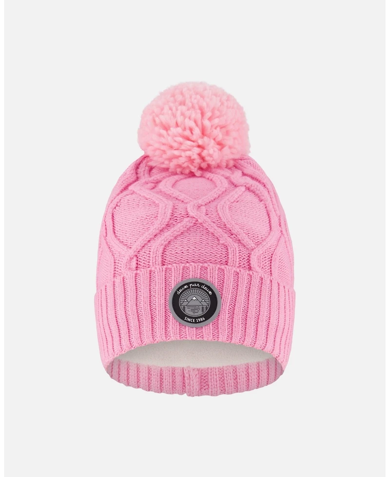 Deux par Baby Girls Lined Knit Pompom Hat Pink