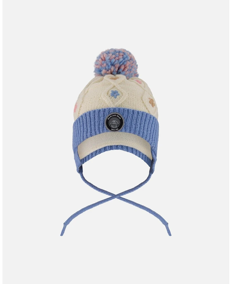 Deux par Baby Girl Lined Knit Hat with Ears Off-White and Blue