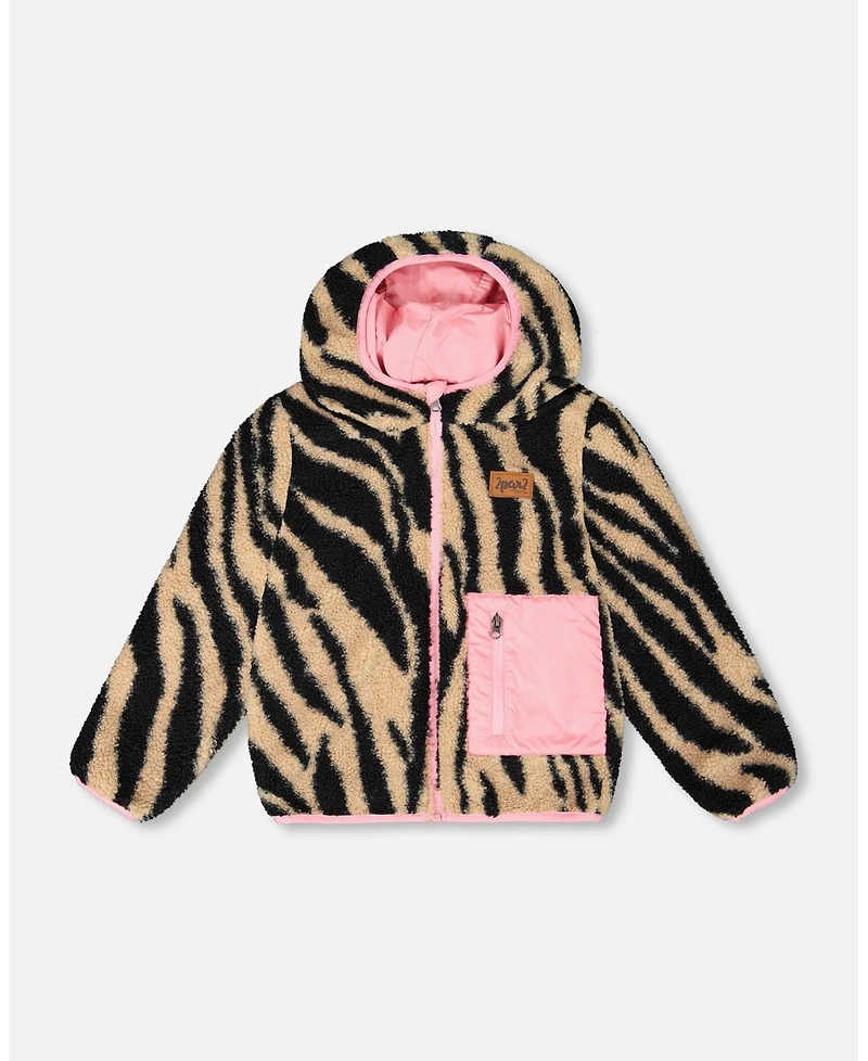 Deux par Baby Girl Reversible Mid-Season Sherpa Jacket Zebra