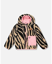 Deux par Baby Girl Reversible Mid-Season Sherpa Jacket Zebra