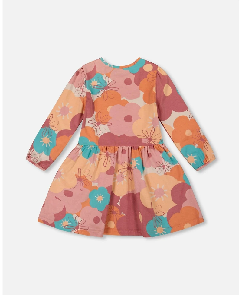 Deux par Deux Toddler Girls Cotton Dress with Coral Flowers - Toddler|Child