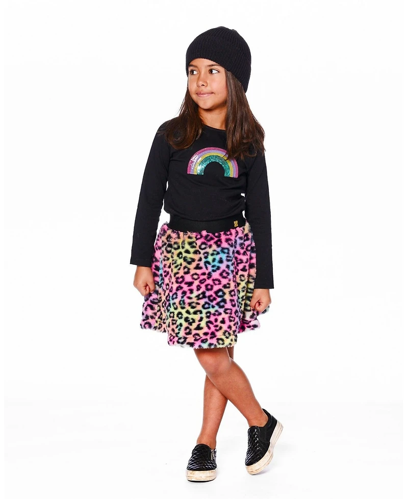 Deux par Toddler Girls Cotton Long Sleeve T-Shirt Black with Sequin Rainbow - Toddler|Child