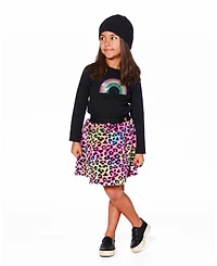 Deux par Toddler Girls Cotton Long Sleeve T-Shirt Black with Sequin Rainbow - Toddler|Child