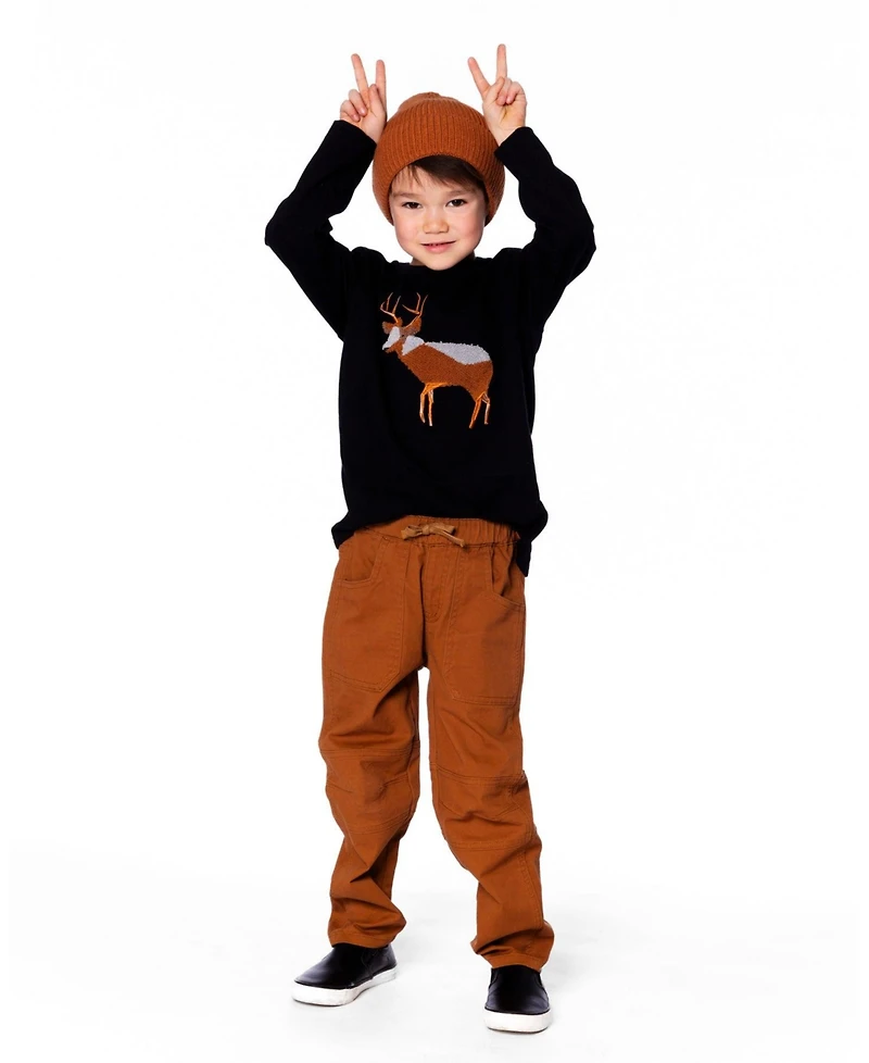 Deux par Baby Boy Cotton T-Shirt Black with Boucle Deer Applique