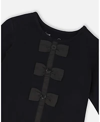 Deux par Girl Long Sleeve Cotton Jersey Bow Tee Black