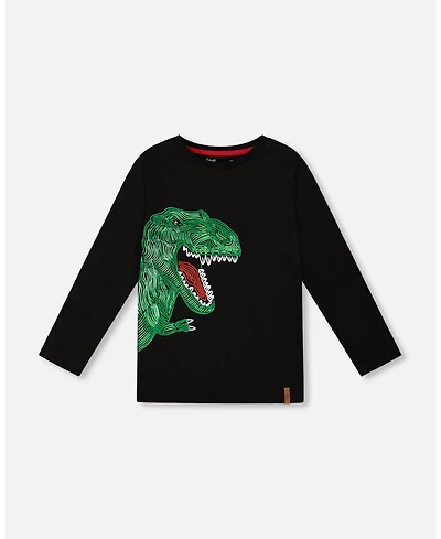 Deux par Boy Long Sleeve Jersey Tee Shirt with Dinosaur