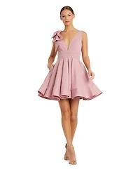 Mac Duggal Women's Crepe Sleeveless V Neck Mini Dress With Bow